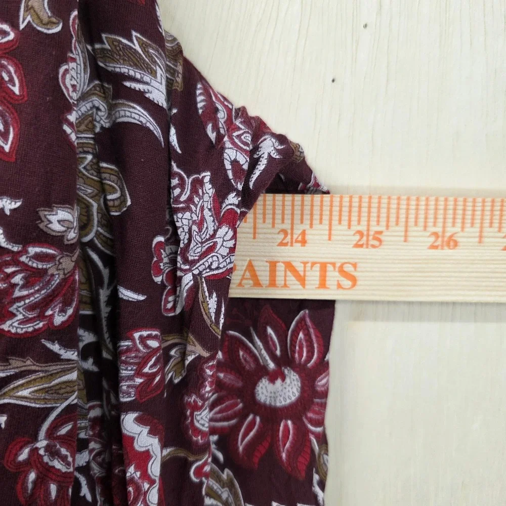 Lucky Brand Womens 3X Burgundy Floral Paisley 3/4 Sleeve Boho Tunic Blouse